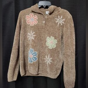 Alfred Dunner Petite Floral Winter Embroidered Sweater SZ LG Petite